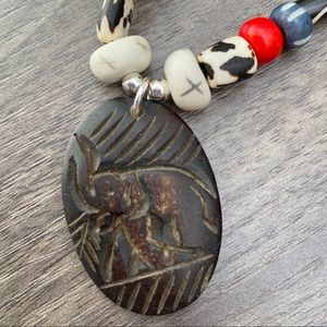 New Handcrafted Artisan Recycled Glass and Etched Bead Necklace